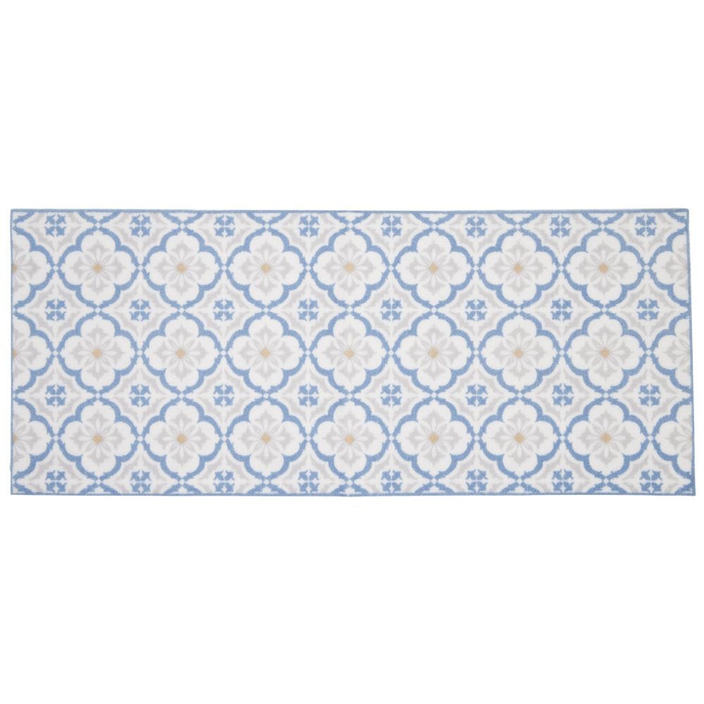 tapis de cuisine imprimé carreau de ciment bleu et blanc 120x50cm (GiFi-591806X)