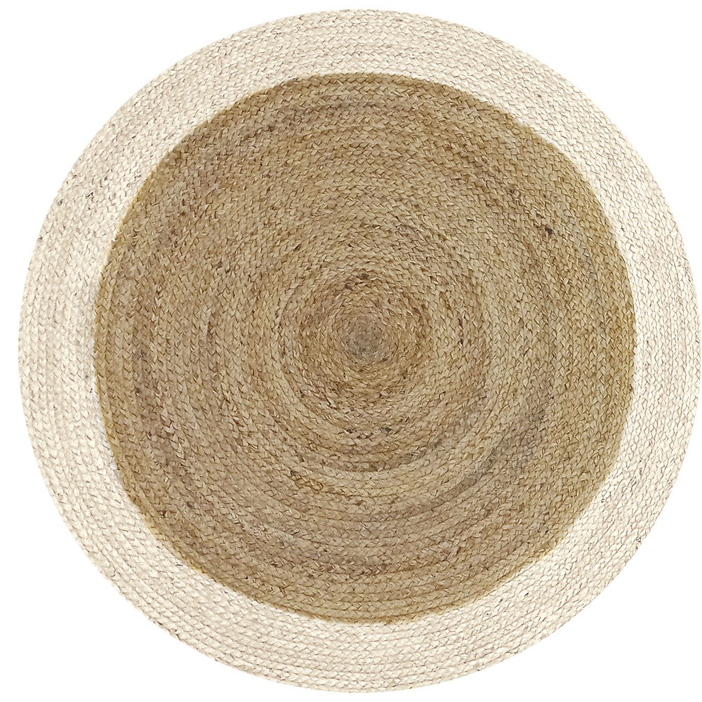 tapis rond jute bordure blanche Ø90cm (GiFi-592137X)