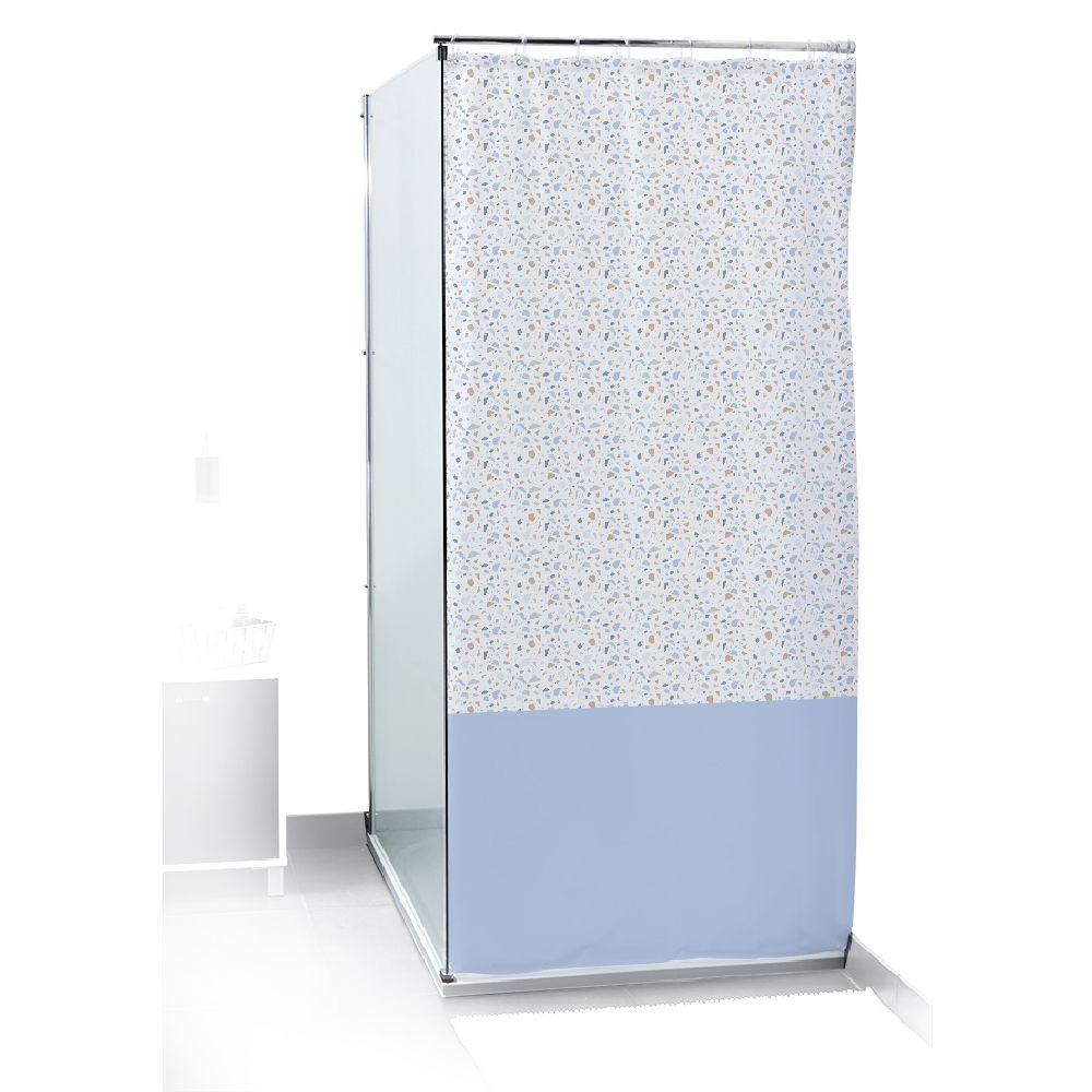 rideau de douche motif terrazzo effet granit blanc et bleu 180xh200cm (GiFi-592529X)
