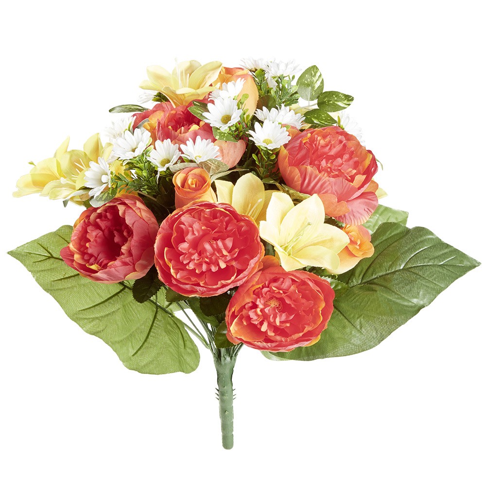 piquet de rose lys pivoine paquerette jaune fleur artificielle h43cm (GiFi-593074X)