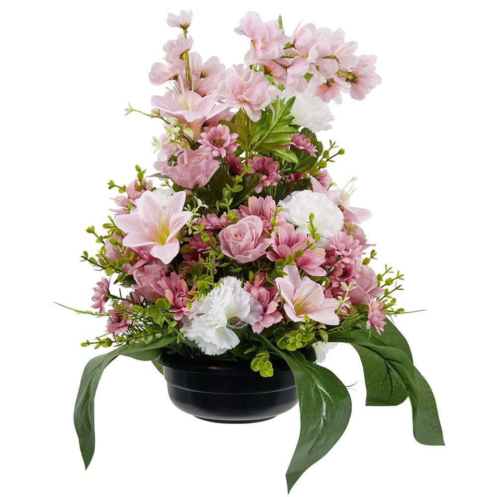 fleurs artificielles dans pot mini rose et chrysantème rose blanc (GiFi-593299X)