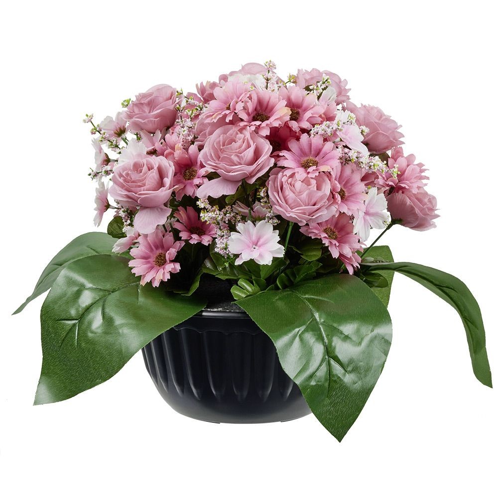 fleurs artificielles dans pot rose et mini chrysantème rose (GiFi-593301X)
