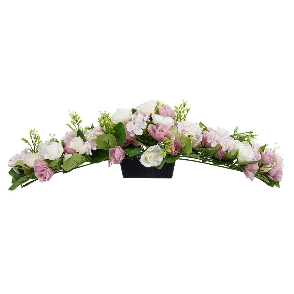pot raquette mini rose fleur artificielle blanche et rose l85x20xh19cm (GiFi-593320X)