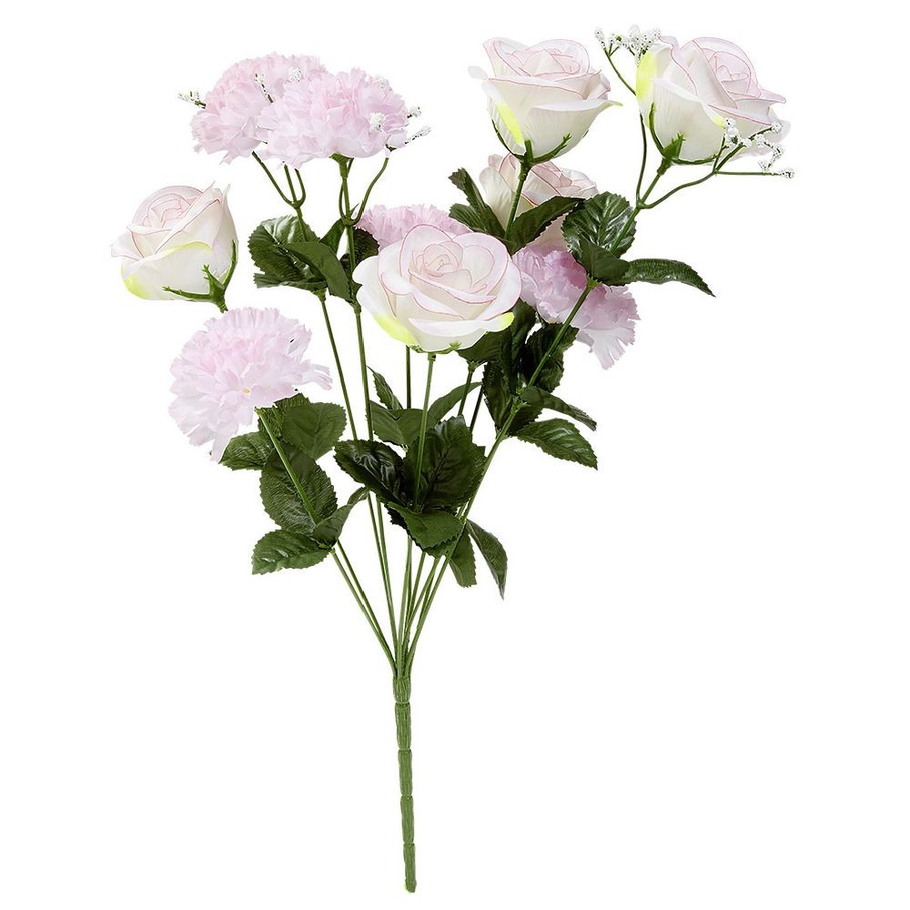 piquet rose et œillet blanc bouquet fleur artificielle 10 têtes h46cm (GiFi-593460X)