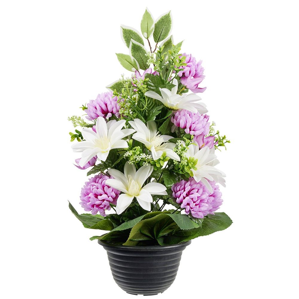 jardinière chrysanthème et clématite artificiel rose et blanc h44cm (GiFi-593673X)
