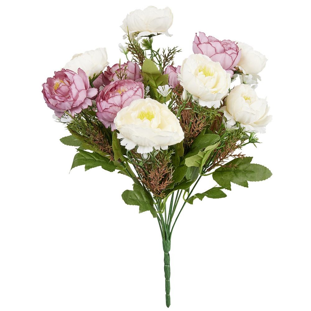piquet lisianthus blanc et rose bouquet fleur artificielle Ø25x40cm (GiFi-593748X)