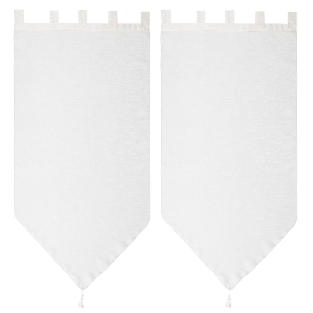 vitrage à pattes voile uni blanc finition pointe pompon 60x120 cm x2 (GiFi-593804X)