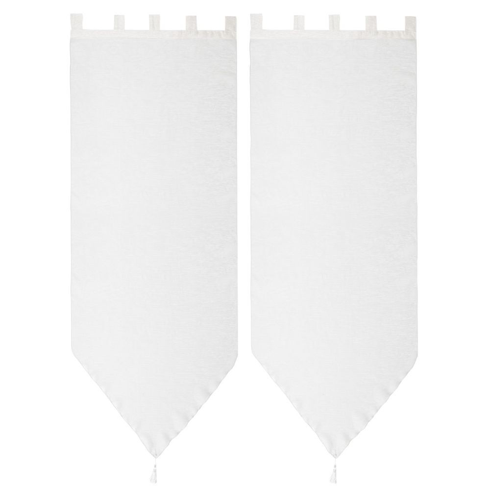 vitrage à pattes voile uni blanc finition pointe pompon 60x160 cm x2 (GiFi-593807X)
