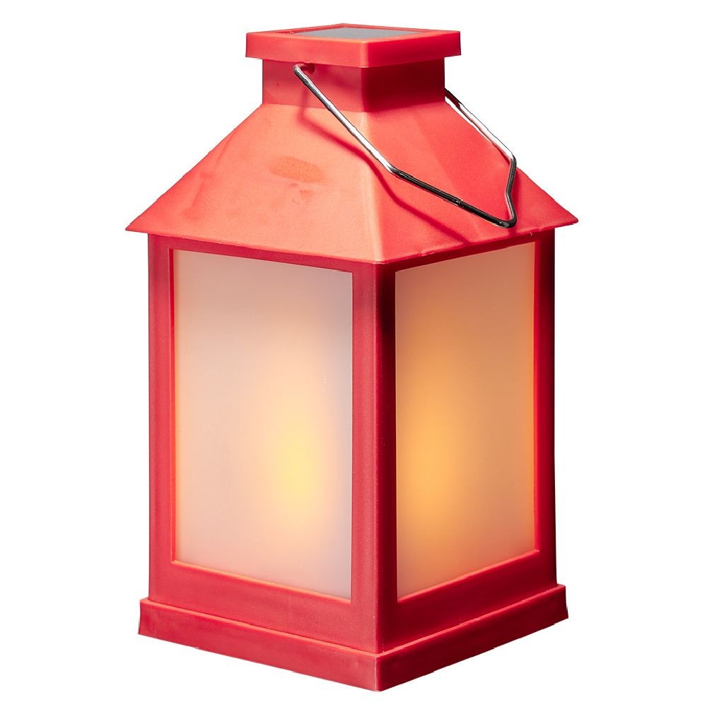 lanterne solaire rouge 12 led blanc chaud à poser ou suspendre h20 cm (GiFi-593808X)