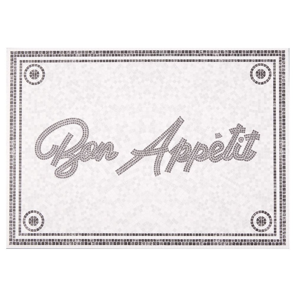 tapis de cuisine vinyle imprimé bon appétit gris et blanc 70x49cm (GiFi-594141X)