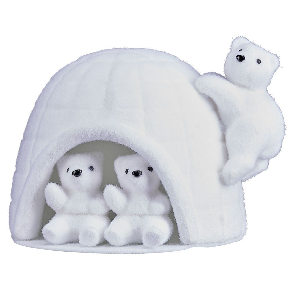 famille ours avec igloo blanc à poser  l26xl20xh22cm (GiFi-594288X)