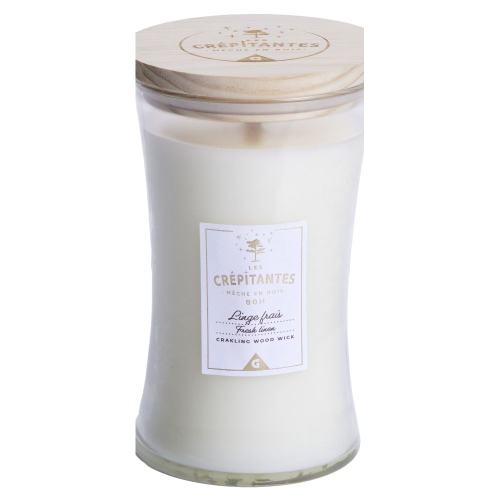 bougie parfumée blanche les crépitantes senteur linge frais 80h (GiFi-594975X)