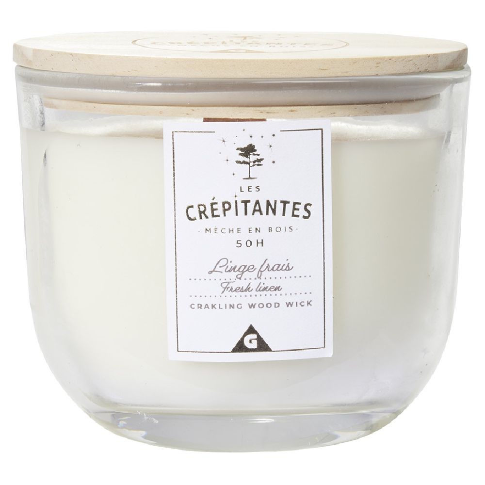 bougie parfumée blanche les crépitantes senteur linge frais 50h (GiFi-594995X)