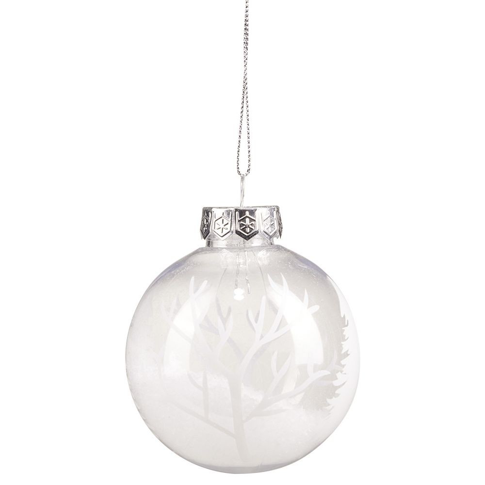 boule de noël transparente motif arbre blanc intérieur neige Ø8 cm (GiFi-595285X)