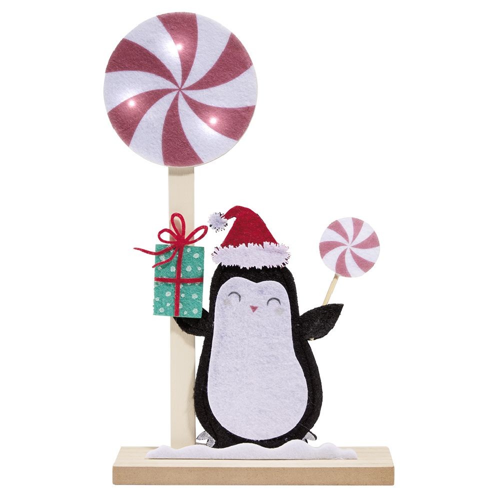 pingouin lumineux en bois 3 microled blanc chaud h30 cm (GiFi-595553X)