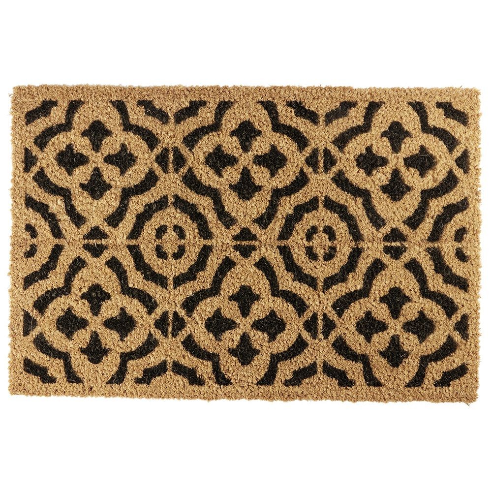 paillasson coco rectangulaire naturel motif arabesque noir 60x40cm (GiFi-595769X)