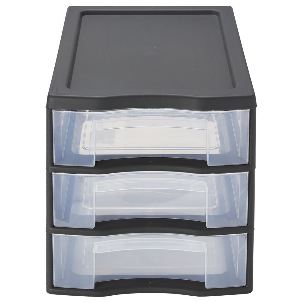 tour de rangement a4 3 tiroirs noir et transparent 12 l (GiFi-596014X)