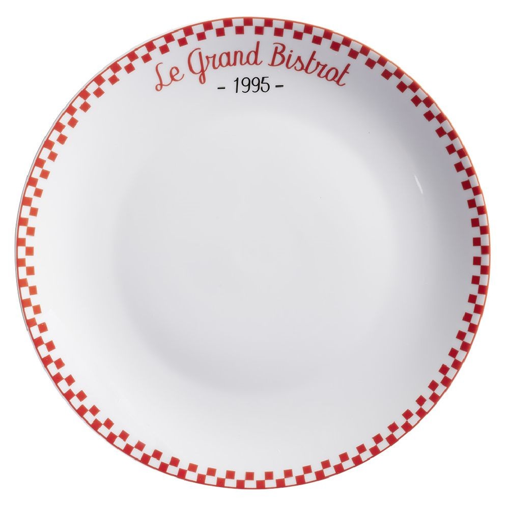 assiette plate ronde le grand bistrot contour damier rouge blanc (GiFi-598081X)