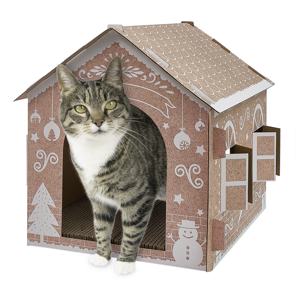 maison de noël pour chat à décorer avec grattoir intégré (GiFi-598116X)
