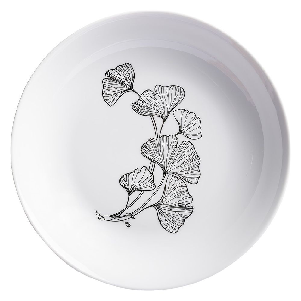 assiette creuse décor fleur blanc noir (GiFi-598372X)