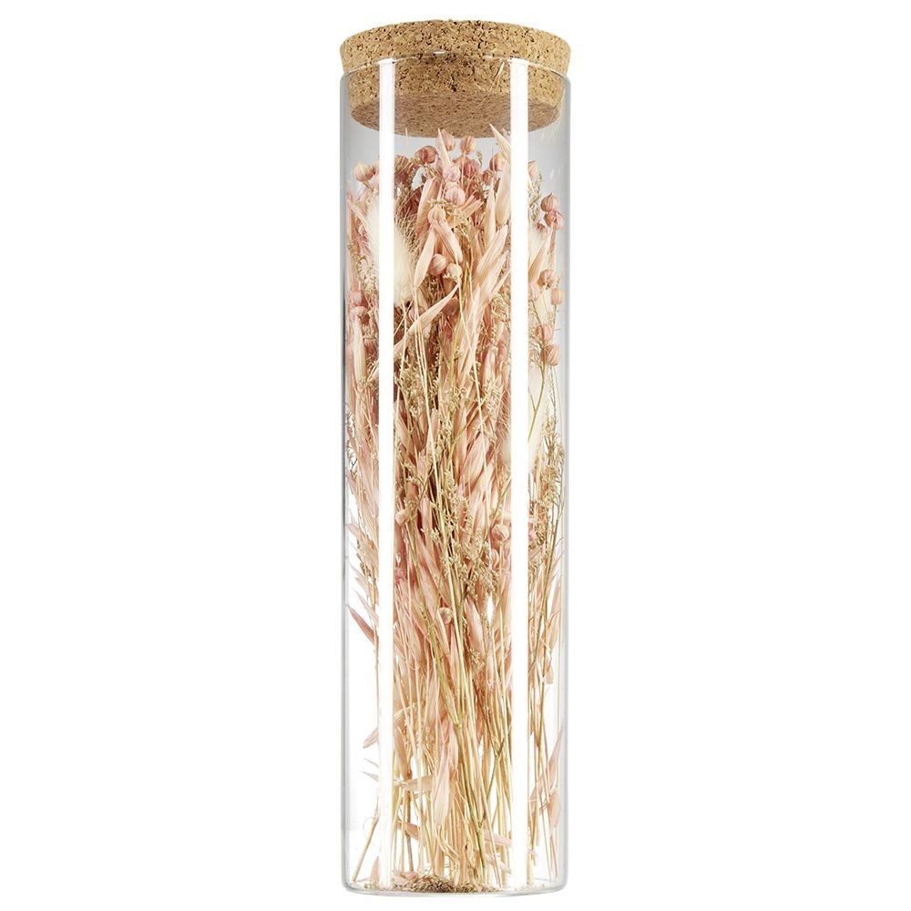tube en verre couvercle liège intérieur fleurs séchées roses (GiFi-598719X)