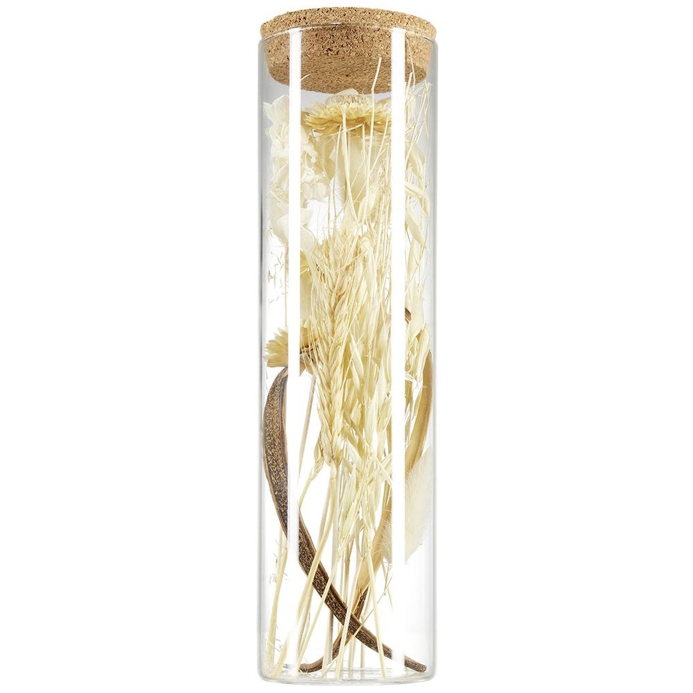 tube en verre couvercle liège intérieur fleurs séchées marron (GiFi-598721X)