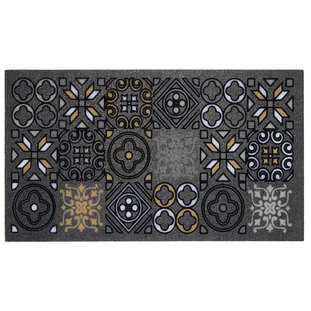 paillasson rectangulaire noir design carreau de ciment 70x40 cm (GiFi-599393X)