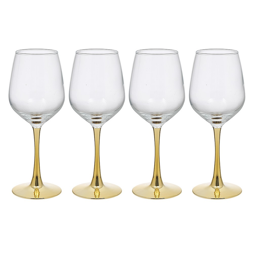 verre à vin transparent pied doré x4 (GiFi-599471X)