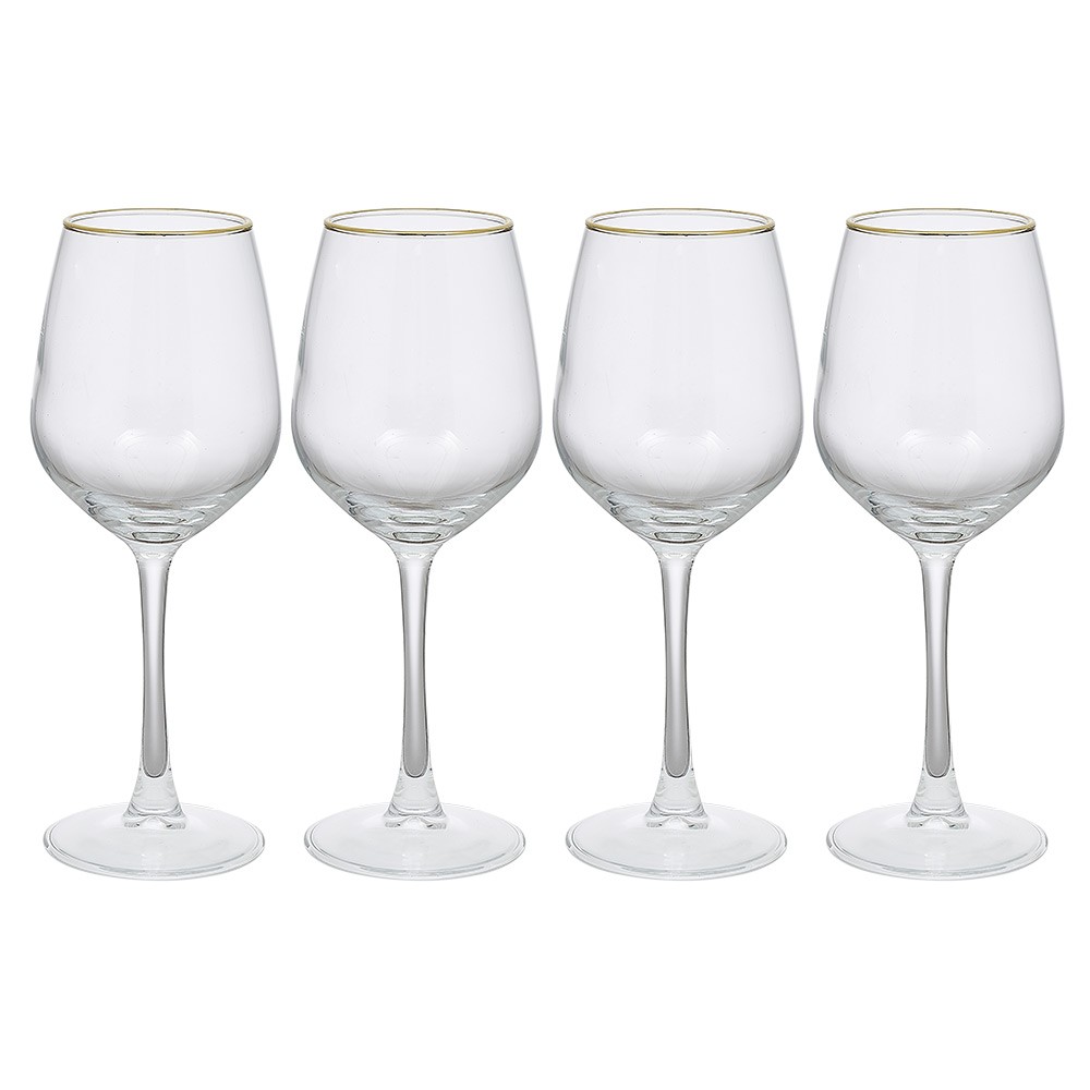 verre à vin transparent avec liseré doré x4 (GiFi-599489X)