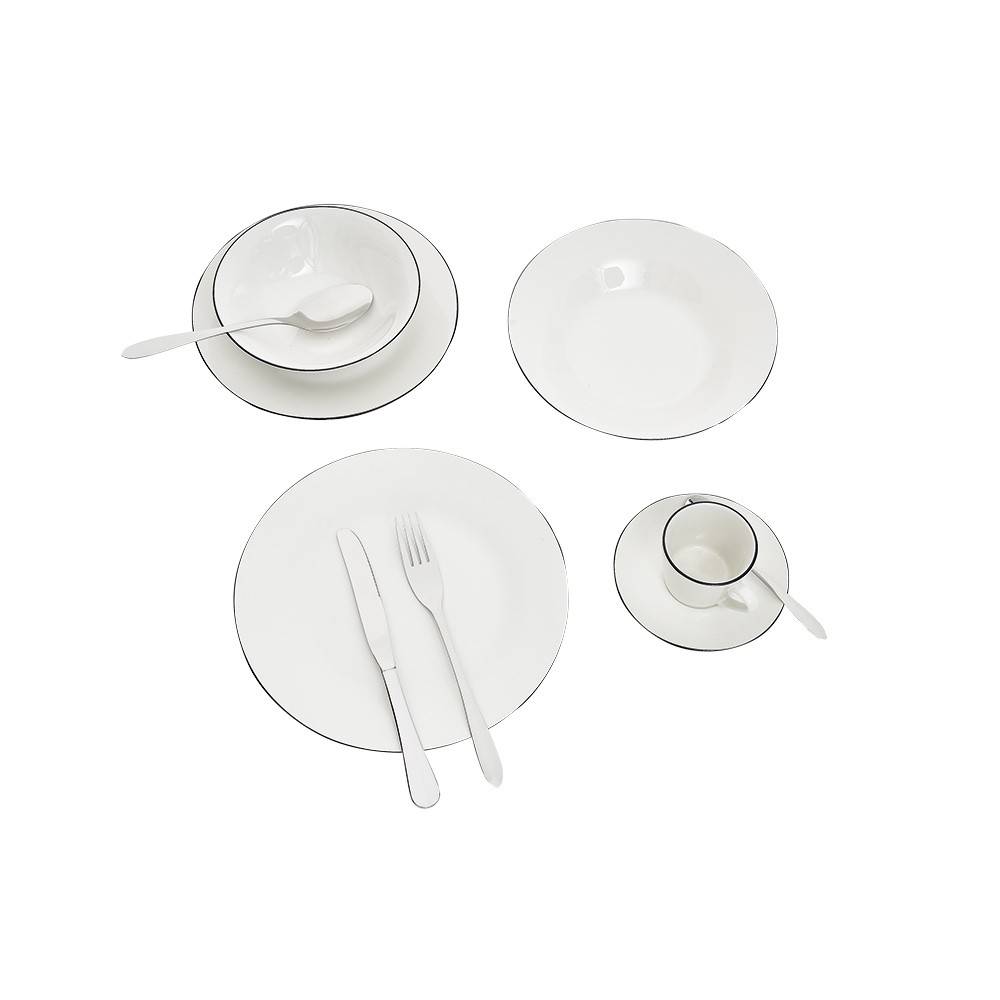 service à vaisselle porcelaine blanc liseré noir  36 pièces (GiFi-599867X)