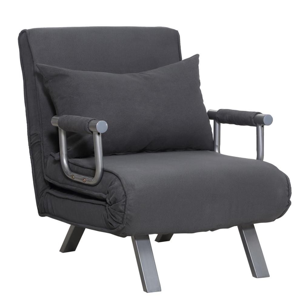 fauteuil chauffeuse canapé-lit convertible 1 place déhoussable grand confort coussin pieds accoudoirs métal suède (GiFi-AOS-833-0)
