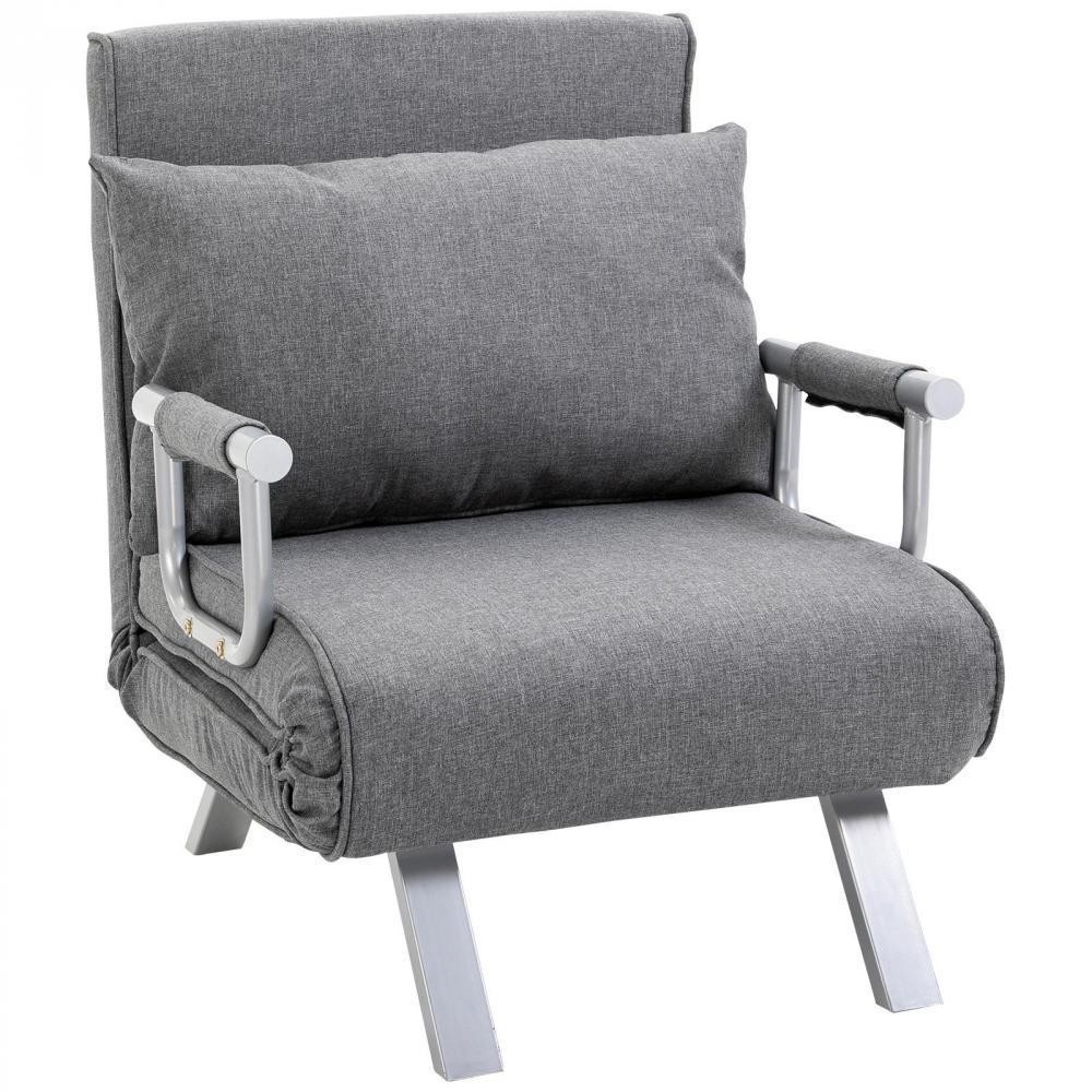 fauteuil chauffeuse canapé-lit convertible 1 place déhoussable grand confort coussin pieds accoudoirs métal lin gris clair (GiFi-AOS-833-040V01)