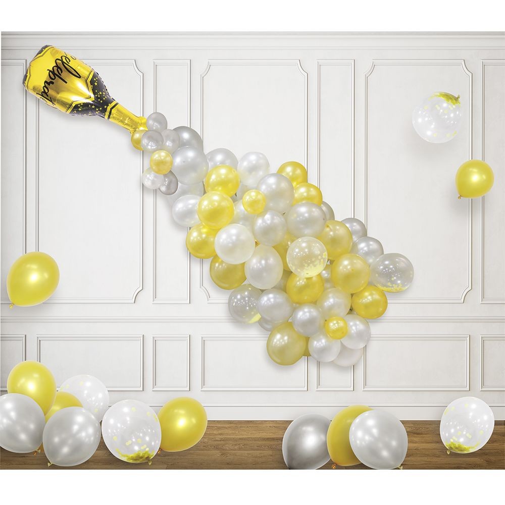 kit ballon fontaine de champagne doré 61 ballons et ruban 5m (GiFi-600582X)