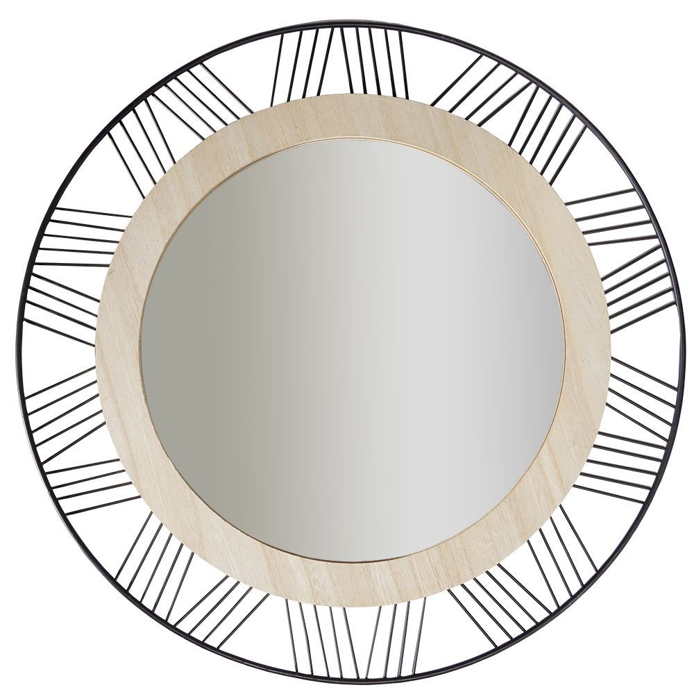 miroir rond design métal et bois Ø45 cm (GiFi-600798X)