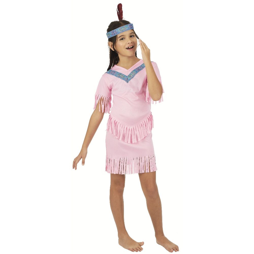 déguisement fille indienne robe à franges rose 7/10 ans (GiFi-601858X)