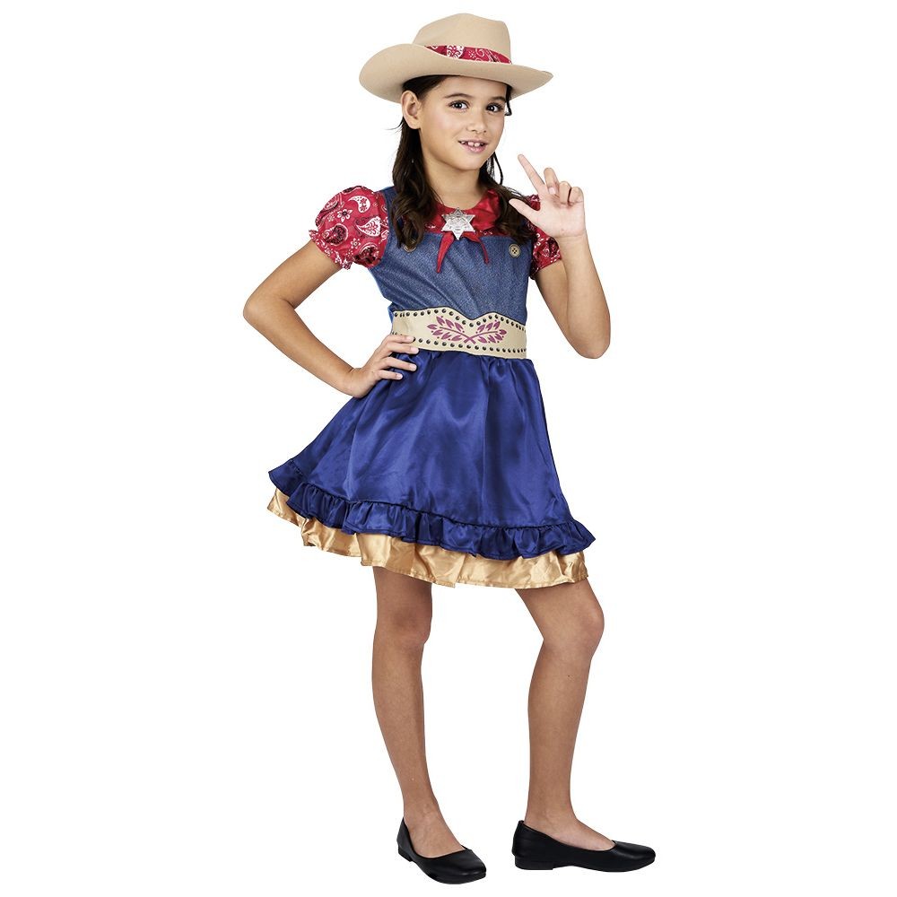 déguisement fille cowgirl robe et chapeau rouge bleu 11/14 ans (GiFi-601867X)