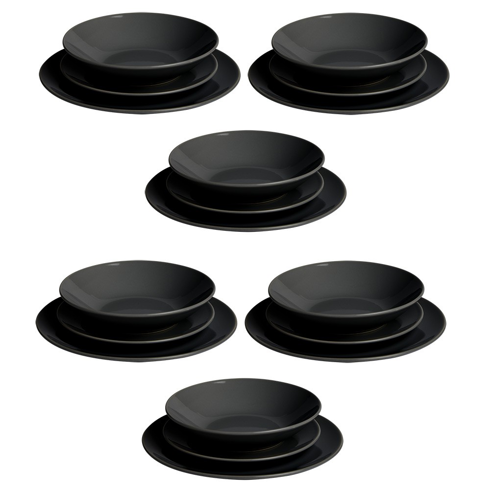Service vaisselle 18 pièces céramique noir - Assiette - Vaisselle - Art de la table | GiFi