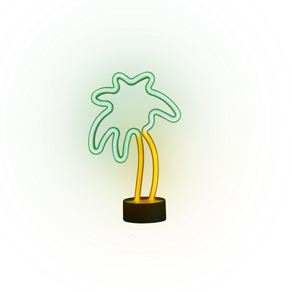 lampe néon led forme palmier vert et jaune Ø9,5x18,5xh29,5cm (GiFi-603527X)