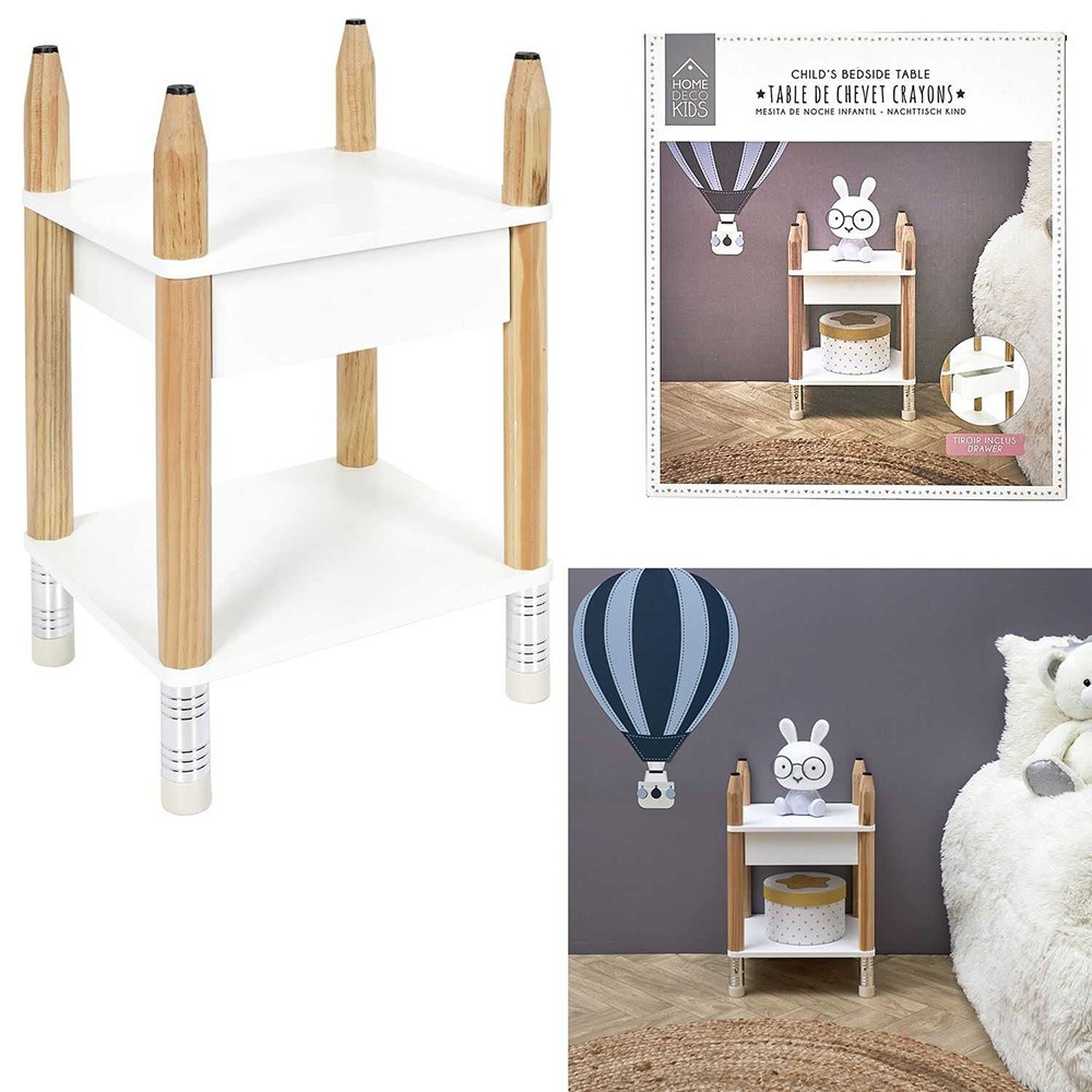 table de chevet bois pieds forme crayon naturel et blanc 34x30xh51cm (GiFi-603869X)