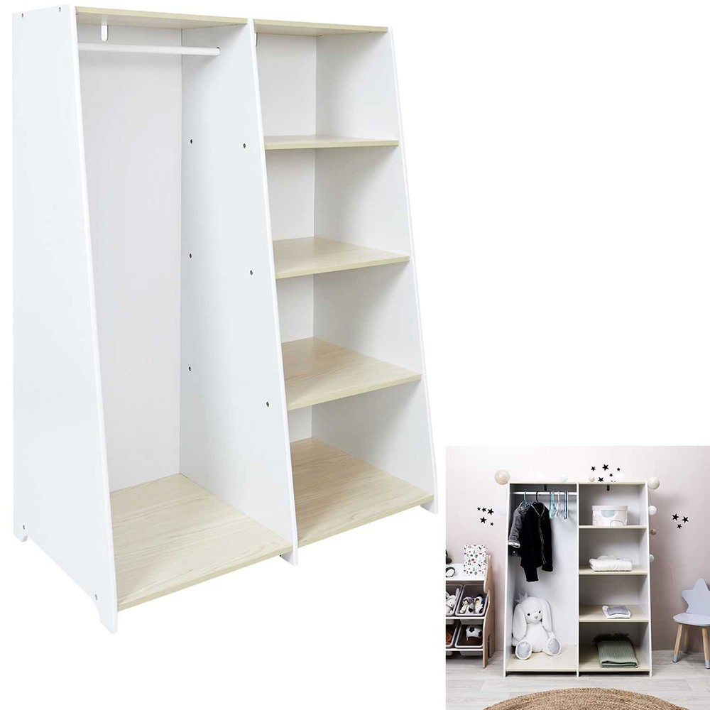 armoire dressing enfant garde robe naturel et blanc 90x48xh120cm (GiFi-603870X)