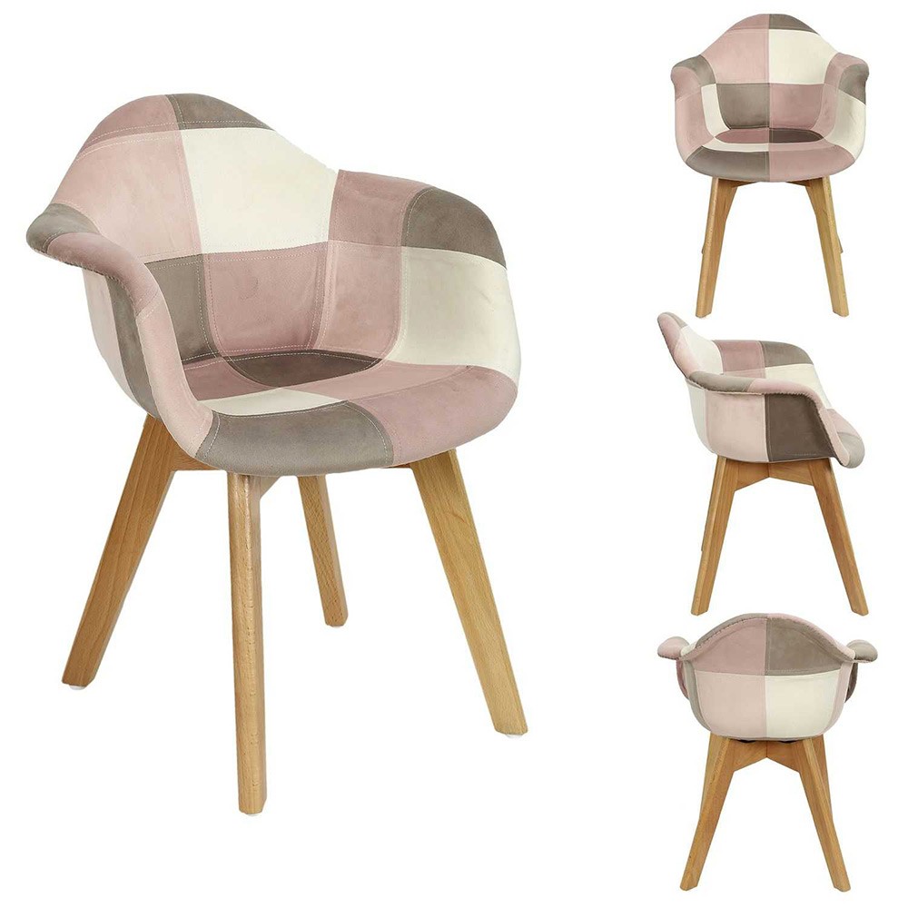 fauteuil enfant leonie bois patchwork marron et rose 43,5x35,5xh58cm (GiFi-603898X)