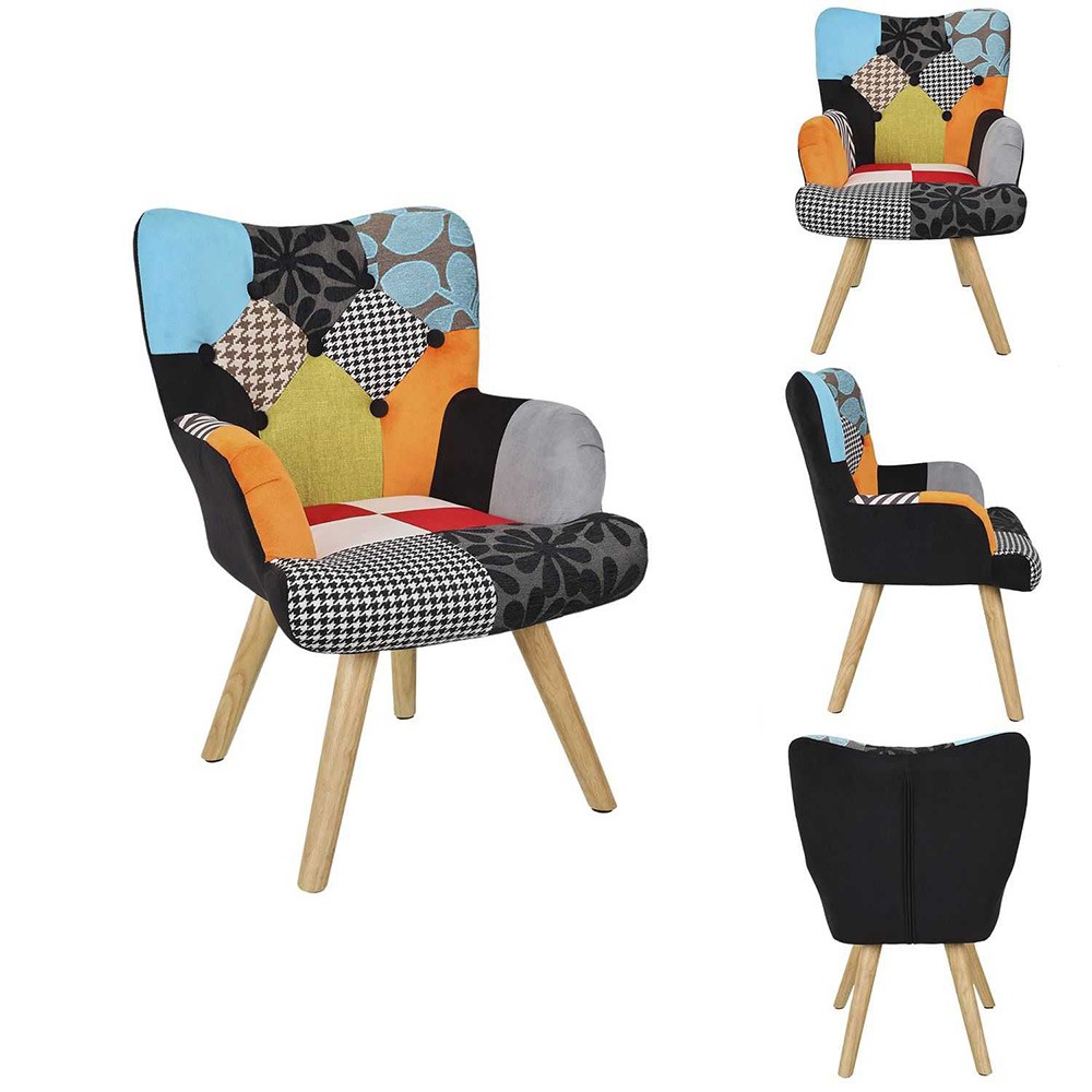 fauteuil helsinki enfant patchwork noir orange bleu 43,5x40,5xh67cm (GiFi-603920X)