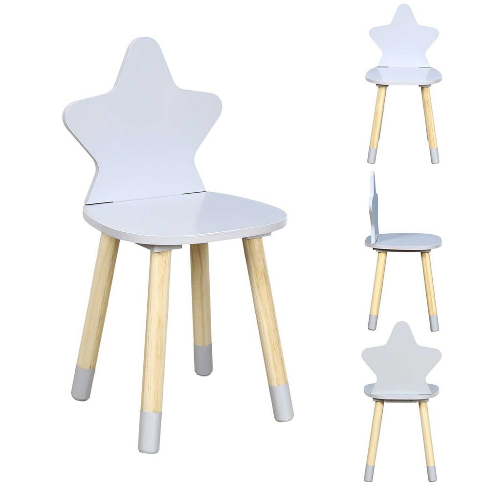 chaise bois enfant dossier forme étoile naturel et gris 28x27xh54cm (GiFi-603960X)