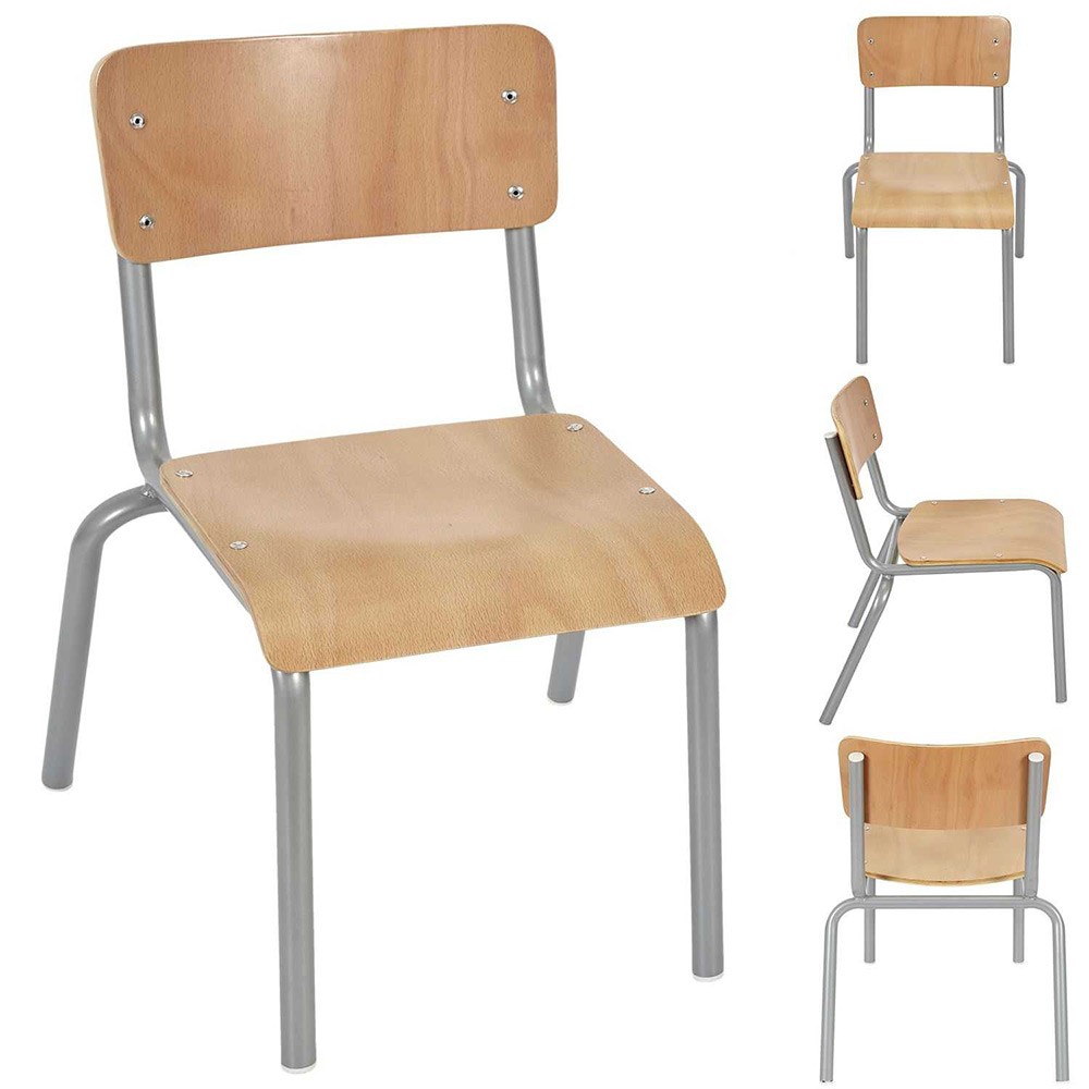 chaise écolier enfant métal bois naturel et gris 34x33xh50cm (GiFi-603968X)