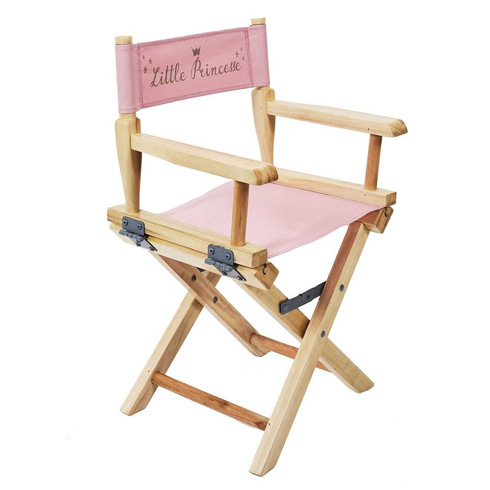 chaise directeur enfant little princesse bois naturel et rose h57cm (GiFi-603978X)
