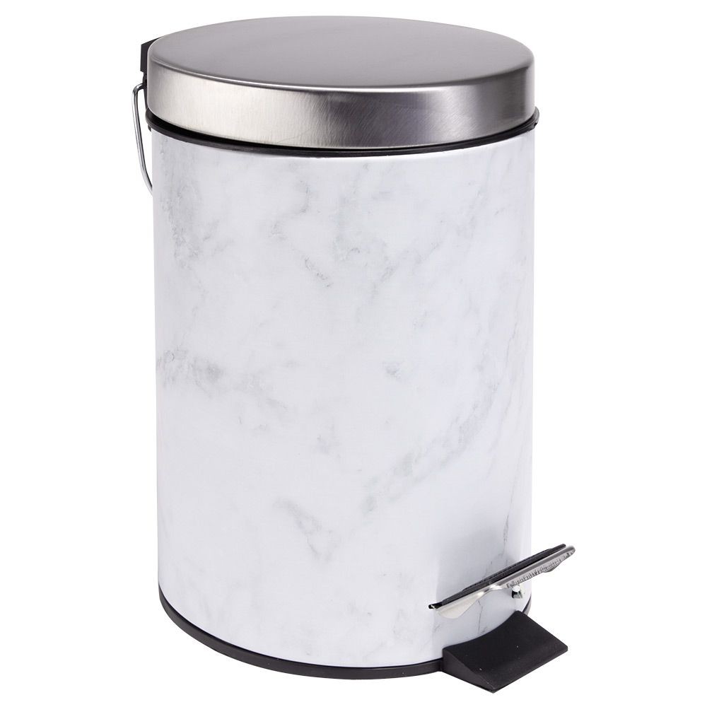 poubelle salle de bain à pédale métal effet marbre gris et blanc 3l (GiFi-604270X)