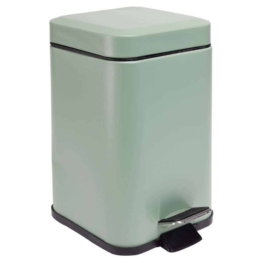 poubelle salle de bain carré à pédale métal vert sauge 16x16xh25,5cm 3l (GiFi-604273X)