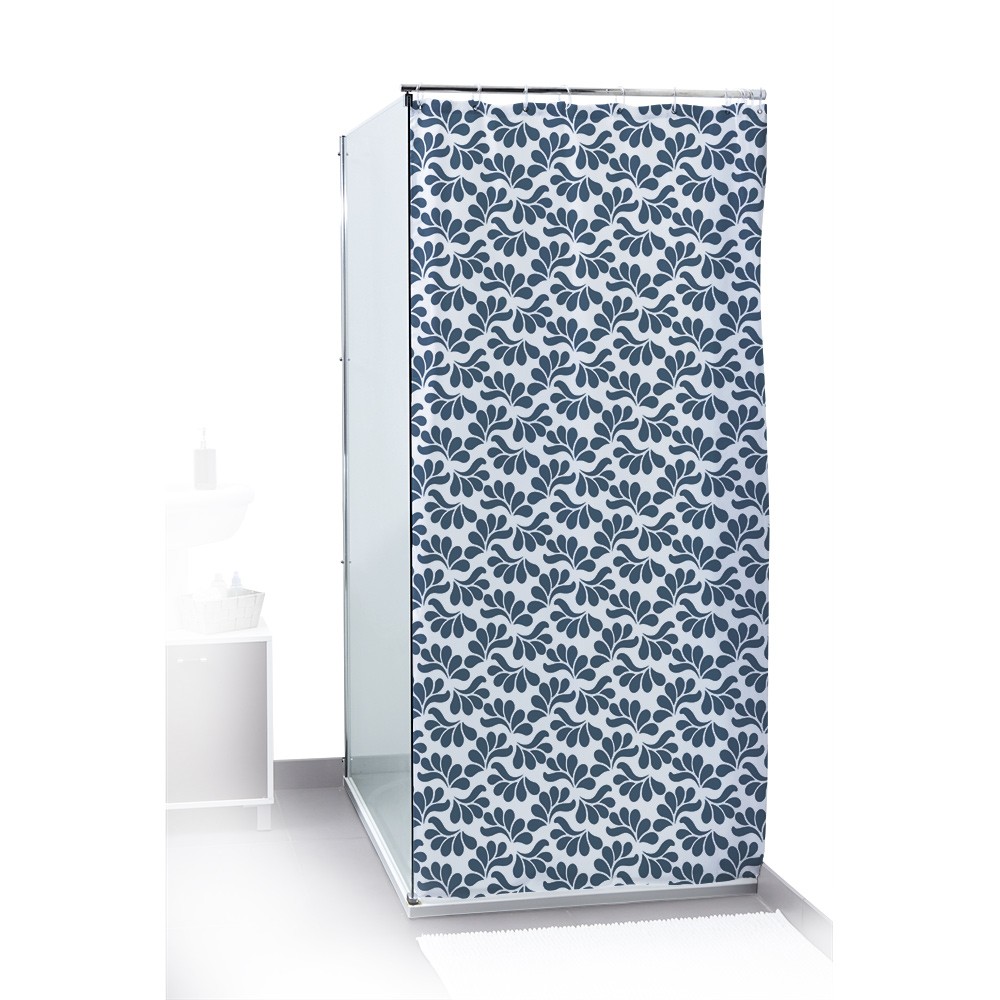 rideau de douche motif feuillage blanc bleu 180x200cm 100% polyester (GiFi-605112X)