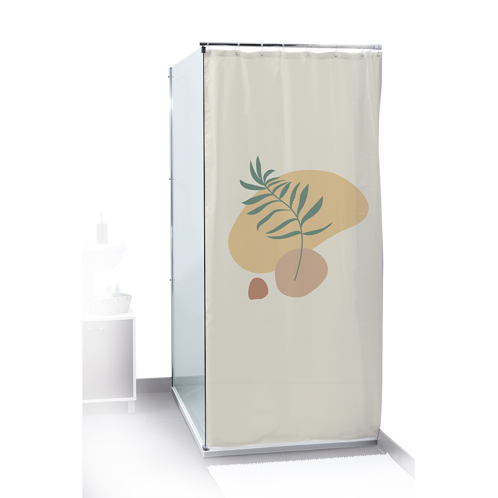 rideau de douche motif feuille beige et vert 180x200cm 100% polyester (GiFi-605135X)