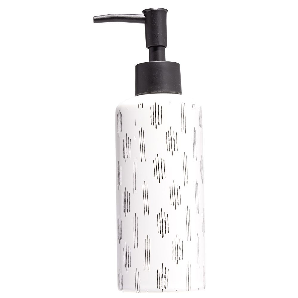 distributeur de savon céramique blanc et noir motif trait Ø6xh15cm (GiFi-605206X)